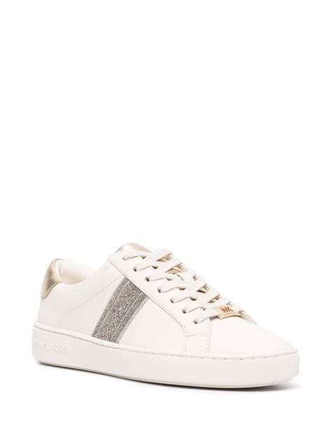 michael kors irving sneaker white silver|Irving Leather and Embossed Stripe Sneaker .